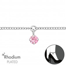 Silver Round Anklet with Cubic Zirconia