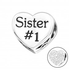 Silver Heart Sister Bead with Crystal