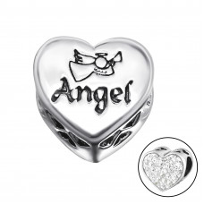 Silver Heart Angel Bead with Crystal