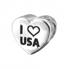 I Love Usa Sterling Silver Bead with Epoxy