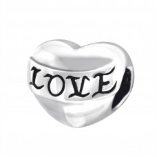 11mm Heart Love Sterling Silver Oxidized Bead