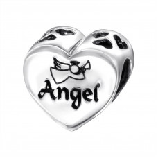 Silver Heart Angel Bead