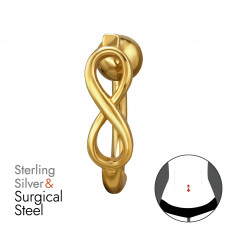 Infinity Sterling Silver Gold Plated Belly Button Piercing on 1.6x10mm (14G) 316 Surgical Steel Gold Plated Threaded Barbell with 5mm Plain Ball