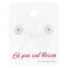 7mm Flower Sterling Silver Ear Studs with Crystal on Soul Blossom Card