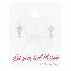 Silver Round Sparkling Ear Studs with Cubic Zirconia on Blossom Card