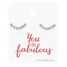 Silver Curved Ear Studs with Crystal On You are Fabulous Card