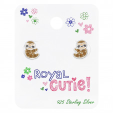 Sloth Children's Sterling Silver Set and Jewelry on Card with Crystal and Epoxy