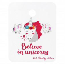 Children's Silver Unicorn Ear Studs with Epoxy on Believe in Unicorns Card