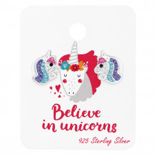 10mm Unicorn Children's Sterling Silver Ear Studs with 54x Crystal on Unicorns Card