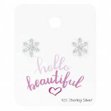 Silver Snowflake Ear Studs with Cubic Zirconia on Hello Beautiful Card