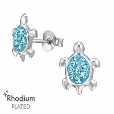 Turtle Children's Silver Ear Studs with Crystal