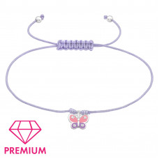 Children's Silver Butterfly Adjustable Corded Bracelet with Crystal and Epoxy