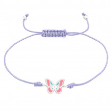 Children's Silver Butterfly Adjustable Corded Bracelet with Epoxy