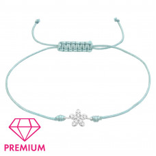 Children's Silver Flower Adjustable Corded Bracelet with Cubic Zirconia