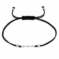 17mm Bar Sterling Silver Adjustable Corded Bracelet with Cubic Zirconia