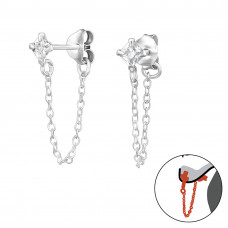 3mm Square Sterling Silver Ear Jacket and Connector Earrings (PRS) with Cubic Zirconia
