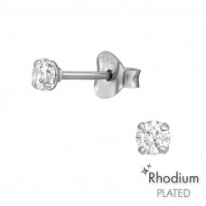 Round 3mm Sterling Silver Basic Ear Studs with Cubic Zirconia