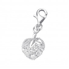 Silver Strawberry Clip on Charm with Cubic Zirconia