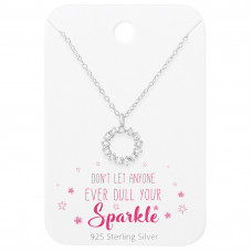 Silver Sparkling Round Necklace with Cubic Zirconia on Motivational Quote Card
