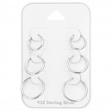 Sterling Silver Ear Hoop Set and Jewelry on Card (10-12-14mm)