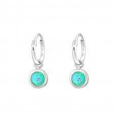 Silver Ear Hoops with Hanging Imitation Opal