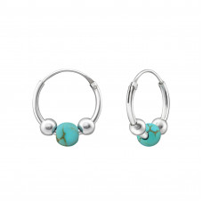 Silver 12mm Bali Hoops with Turquoise Bead