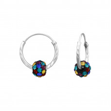 4.5mm Rainbow Crystal Ball on 1.2x12mm Diamond Cut Sterling Silver Ear Hoops