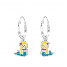 Children's Silver Mermaid Ear Hoops with Epoxy