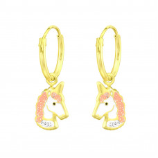 Children's Silver Ear Hoops with Hanging Epoxy Unicorn and Crystal