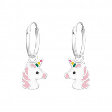 Children's Silver Ear Hoops with Hanging Unicorn and Epoxy