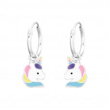 Children's Silver Ear Hoop with Hanging Unicorn and Epoxy