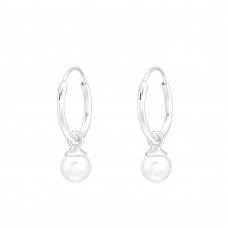 Silver Ear Hoops with Hanging 5mm Round Imitation Pearl