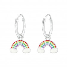 Children's Silver Ear Hoops with Hanging Rainbow and Epoxy
