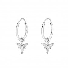 Hanging Flower Sterling Silver Ear Hoops with Cubic Zirconia