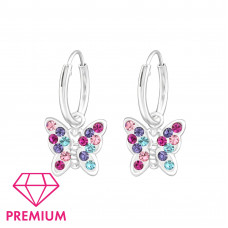 Children's Silver Hoops with Hanging Butterfly and Crystal