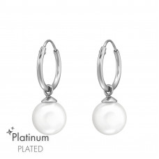 Round Sterling Silver Ear Hoops with Imitation Pearl