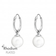 Round Sterling Silver Ear Hoops with Imitation Pearl