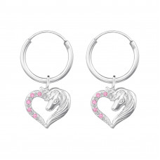 Unicorn In Heart Children's Sterling Silver Hoops with Cubic Zirconia