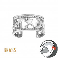 Moon and Star Silver Plated Brass Ear Cuff