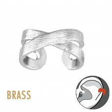 Cross Silver Plated Brass Ear Cuff with Brush Effect