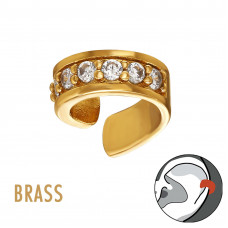 C-Shape Classic Band 18k Gold Plated Brass Ear Cuff with Cubic Zirconia