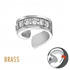 C-Shape Classic Band Silver Plated Brass Ear Cuff with Cubic Zirconia