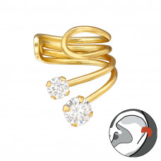 Double Stoned Sterling Silver Gold Plated Ear Cuff with Cubic Zirconia