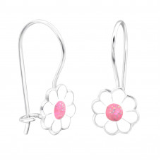 Children's Silver Flower Earrings with Epoxy