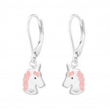 Children's Silver Unicorn Lever Back Earrings with Crystal and Epoxy
