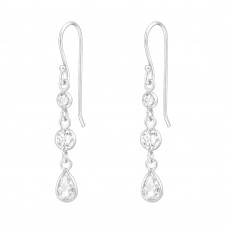 Geometrical 3 Layer Dangling Sterling Silver Earrings with Cubic Zirconia