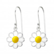 Children's Silver Flower Earrings with Epoxy