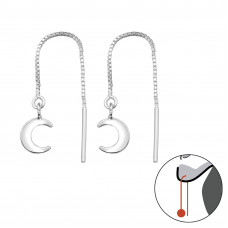 Crescent Moon Thread Through Sterling Silver Earrings