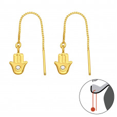 Silver Thread Through Hamsa Earrings with Crystal