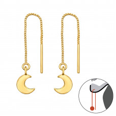 Thread Through Crescent Moon Sterling Silver Gold Plated Earrings